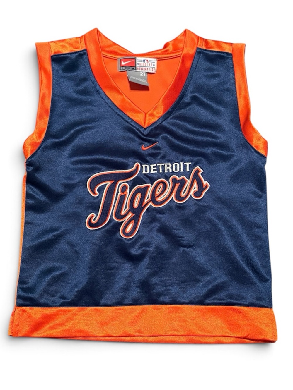 Vintage Nike Detroit Tigers Kids Sleeveless Jersey in Navy & Orange